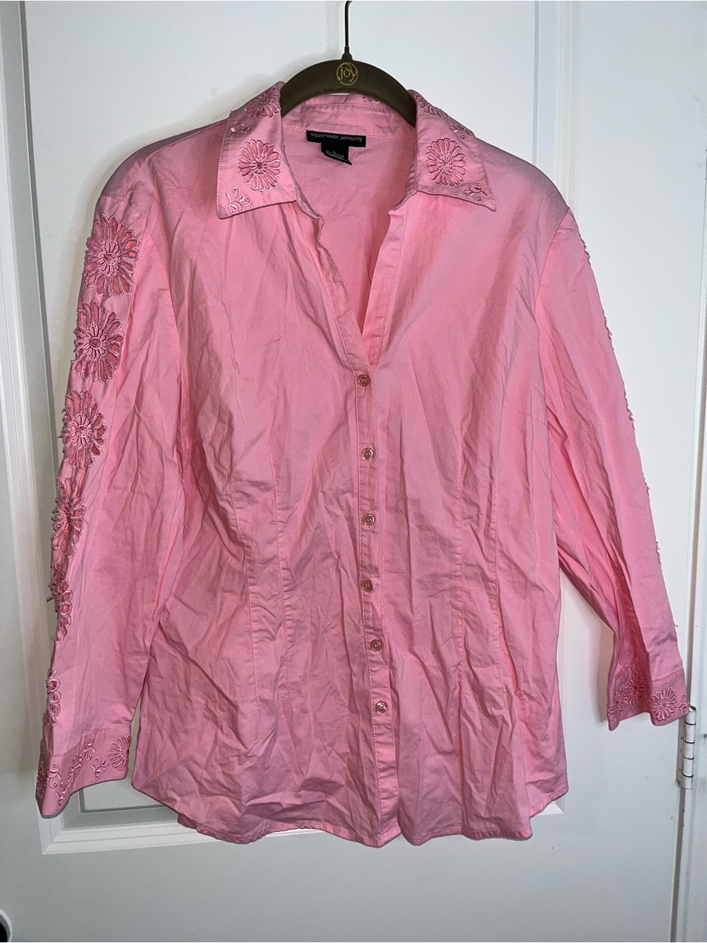 Spenser Jeremy Cotton Embroidered Cut Out Floral Y2K Cotton Button Up Blouse SzL